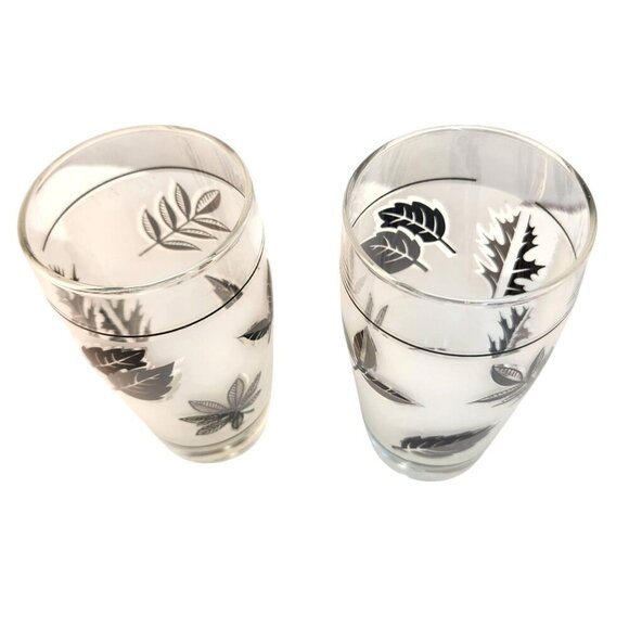 1960s Libbey Starlyte Mid Century Modern Frosted Silver Leaf Tumbler Glasses Wit - Picture 16 of 16